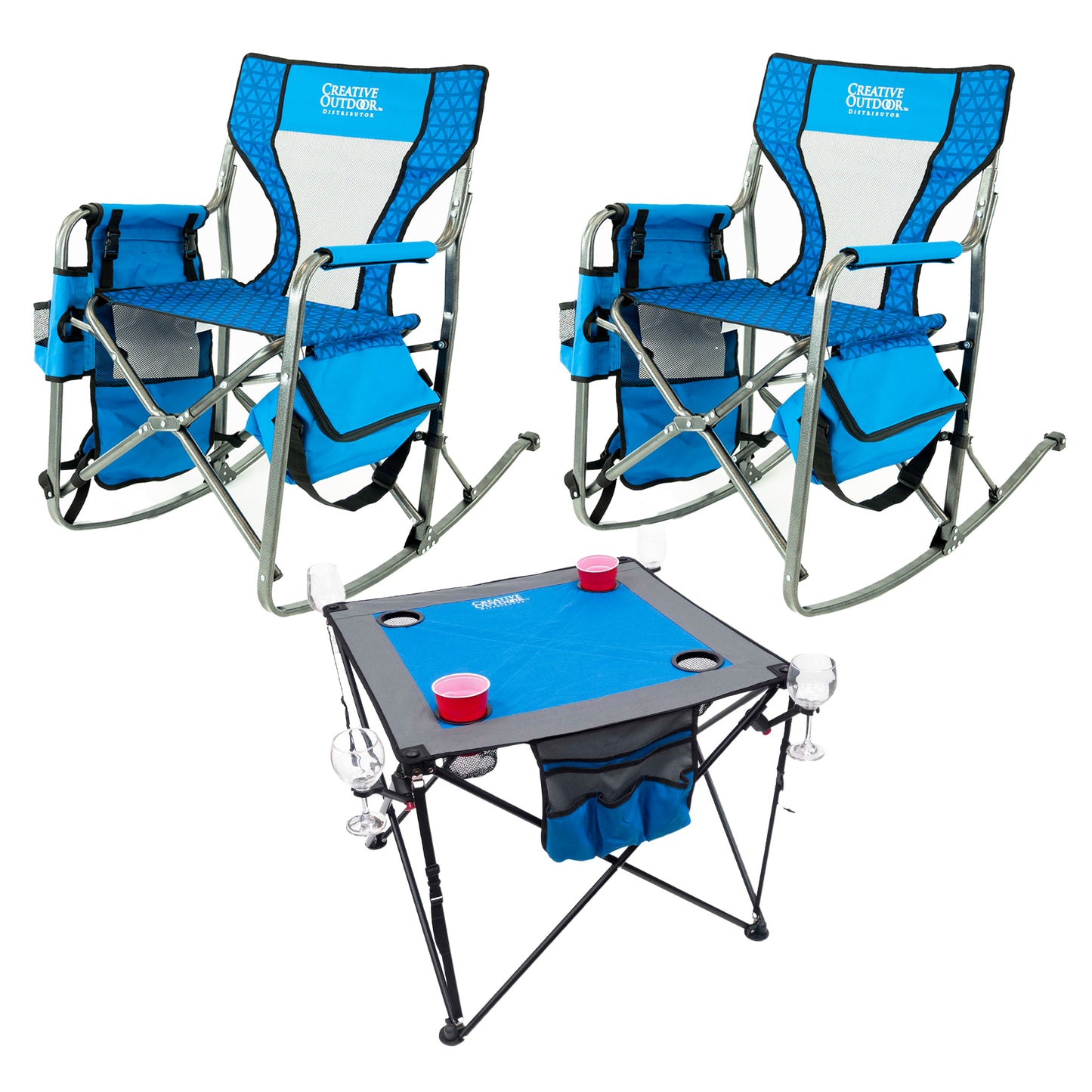 2 Ocean Diamond Rocking Chairs + 1 Blue Wine Table - Custom Folding Wagons