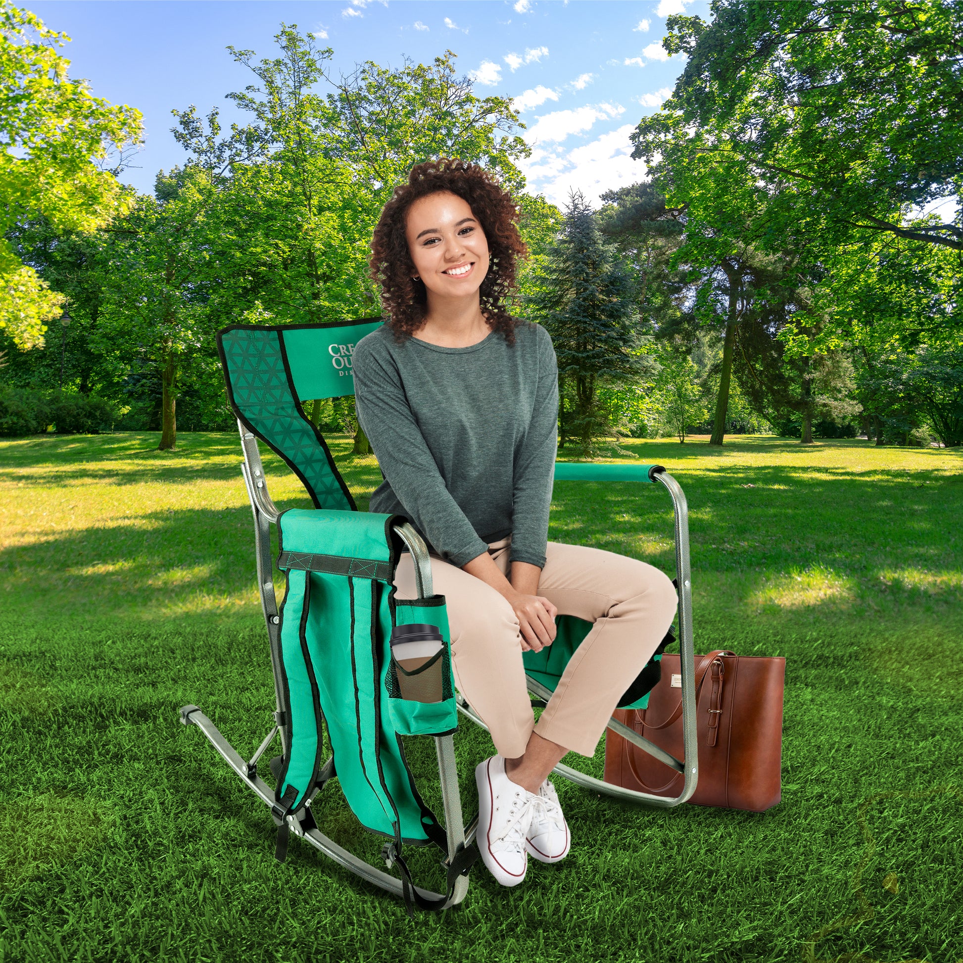 Folding Rocking Chair with Ice Box Cooler | Forest Diamond - Custom Folding Wagons