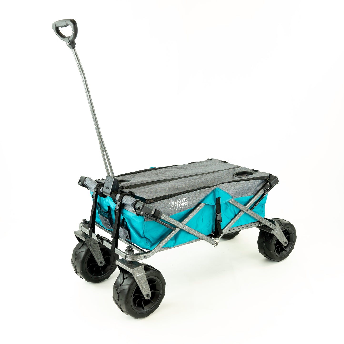 1 Teal/Gray XXL Hauler Deluxe Wagon with Cooler Rack + 1 Teal Retro Legacy Cooler - Custom Folding Wagons