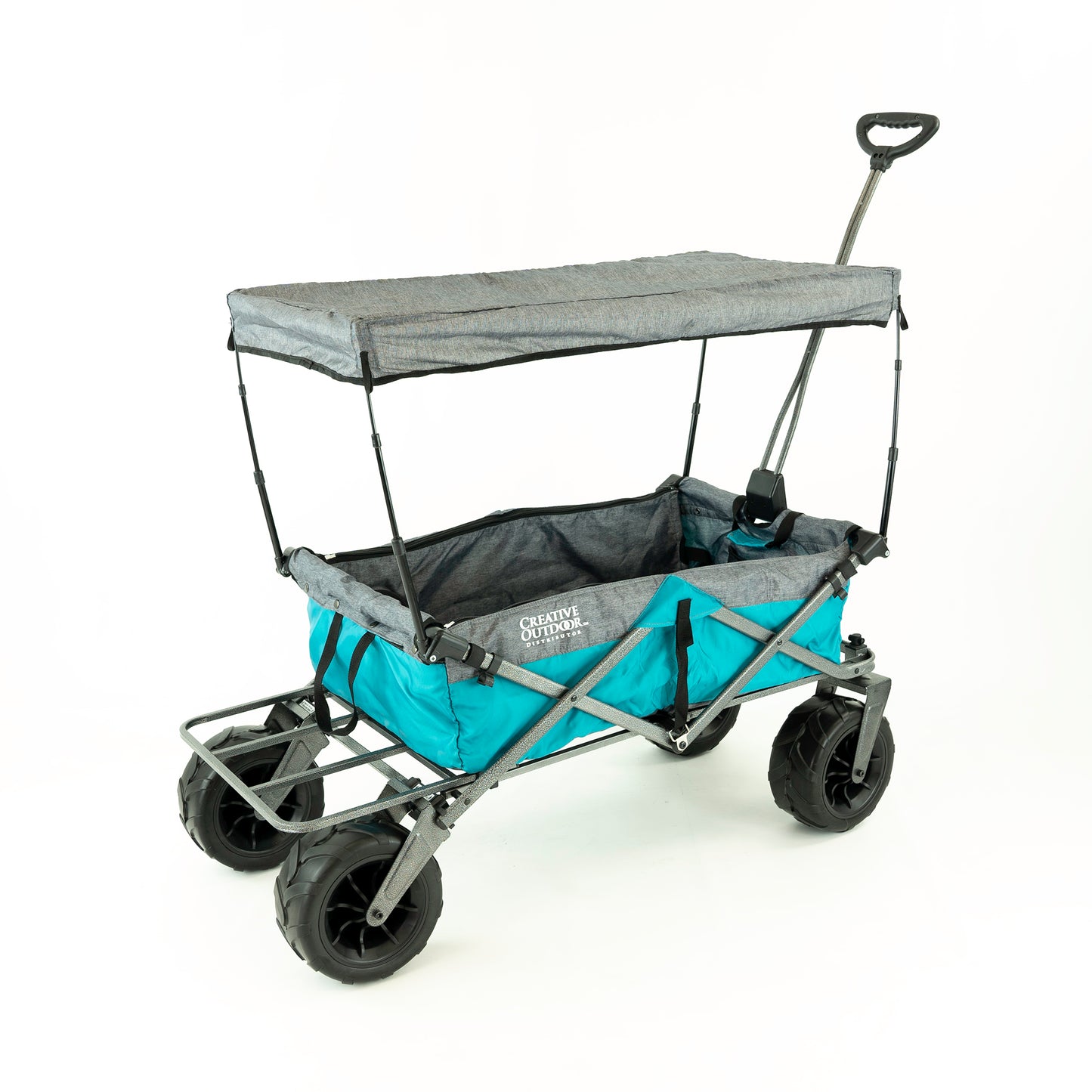 1 Teal/Gray XXL Hauler Deluxe Wagon with Cooler Rack + 1 Teal Retro Legacy Cooler - Custom Folding Wagons