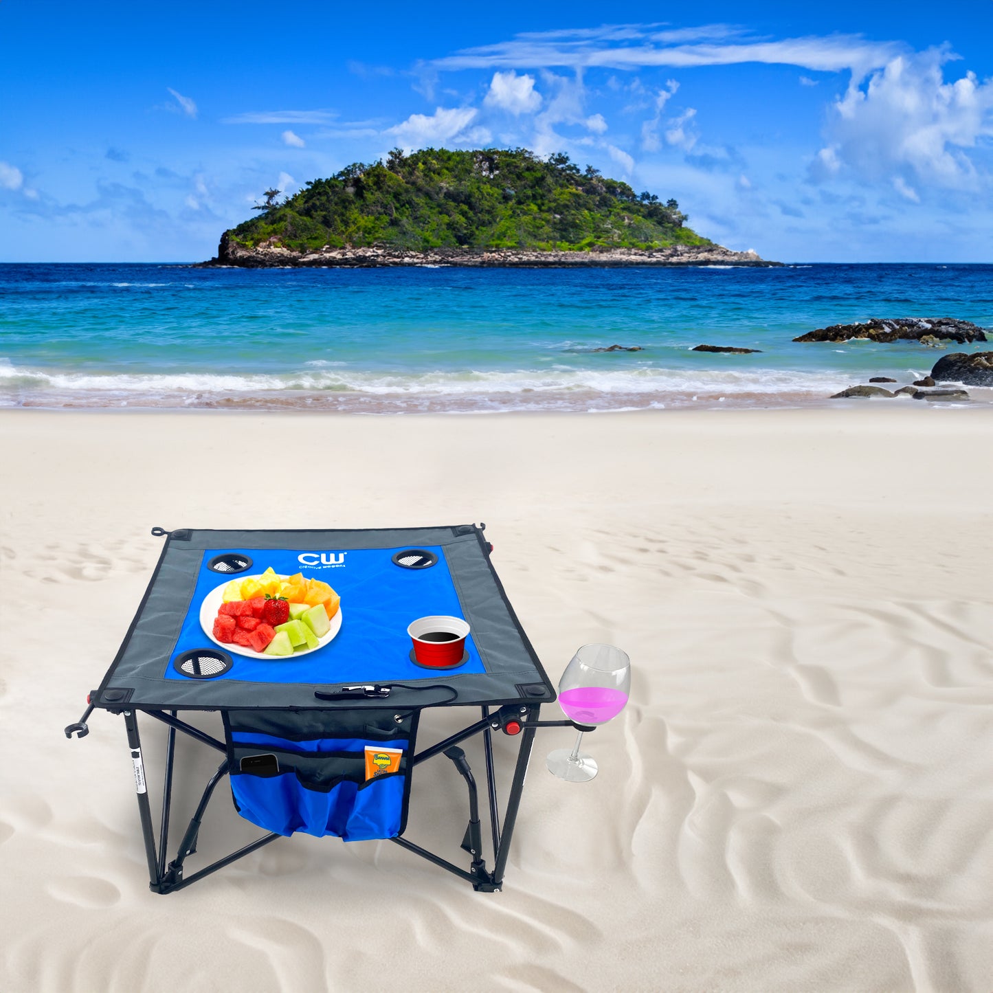 Adjustable Height Folding Wine Table | Blue - Custom Folding Wagons