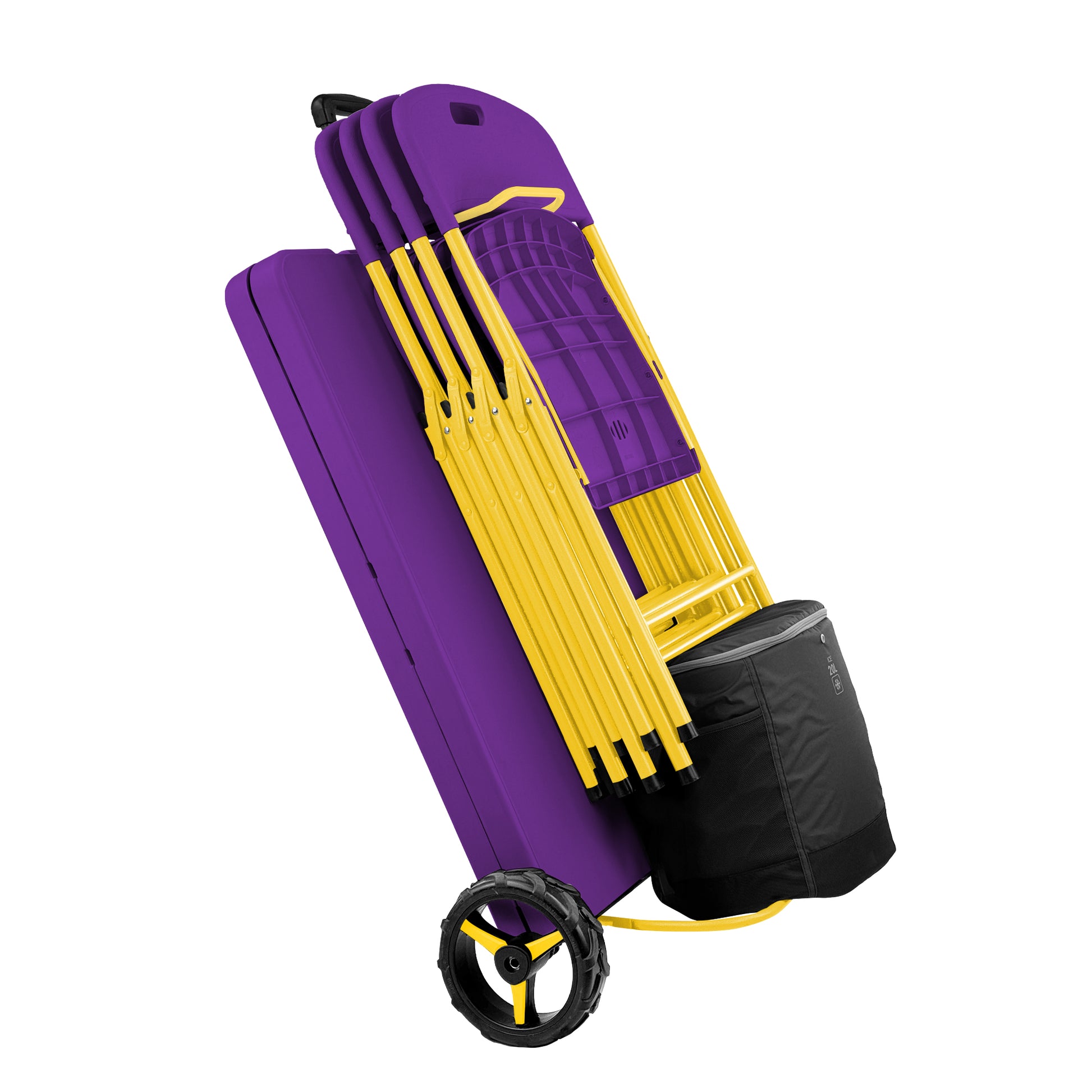 The Rolling Table - 6 ft. Folding Table on Wheels - Team Colors - Purple & Yellow - Creative Wagons