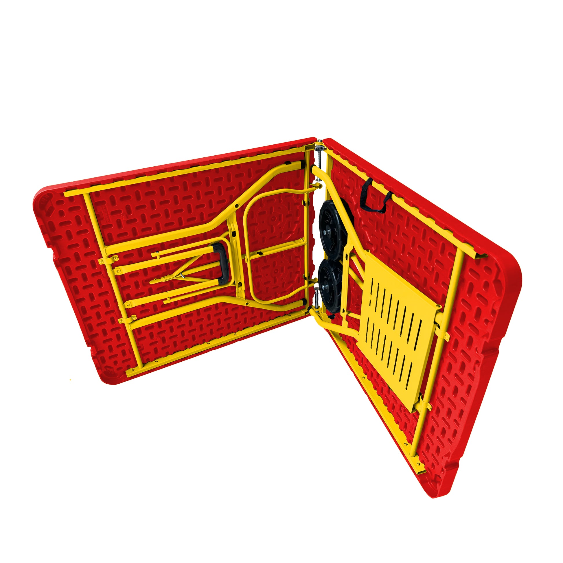 The Rolling Table - 6 ft. Folding Table on Wheels - Team Colors - Red & Yellow - Creative Wagons