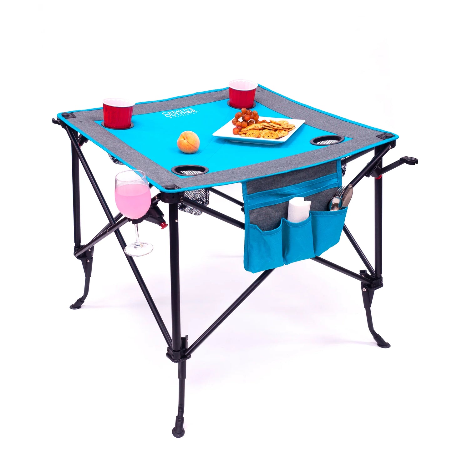 Adjustable Height Folding Wine Table w/ Wine Glass Holders | All Colors - Creative Wagons