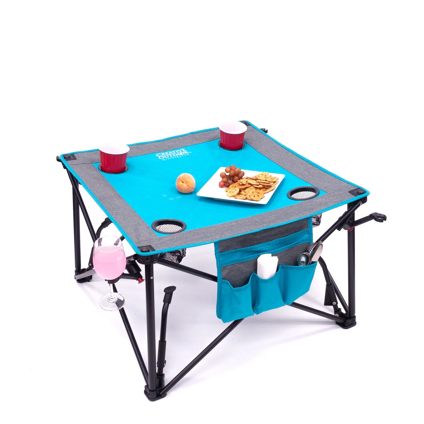 Adjustable Height Folding Wine Table w/ Wine Glass Holders | All Colors - Creative Wagons