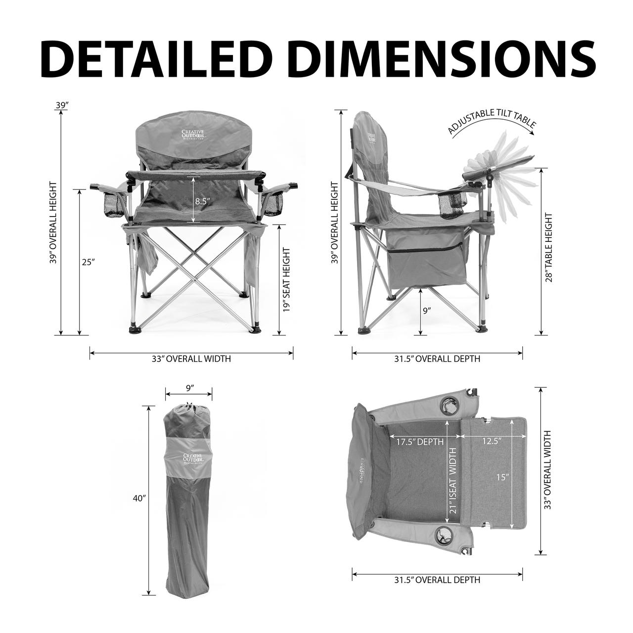 iChair Folding Wine Chair with Adjustable Table | Ocean Diamond - Custom Folding Wagons