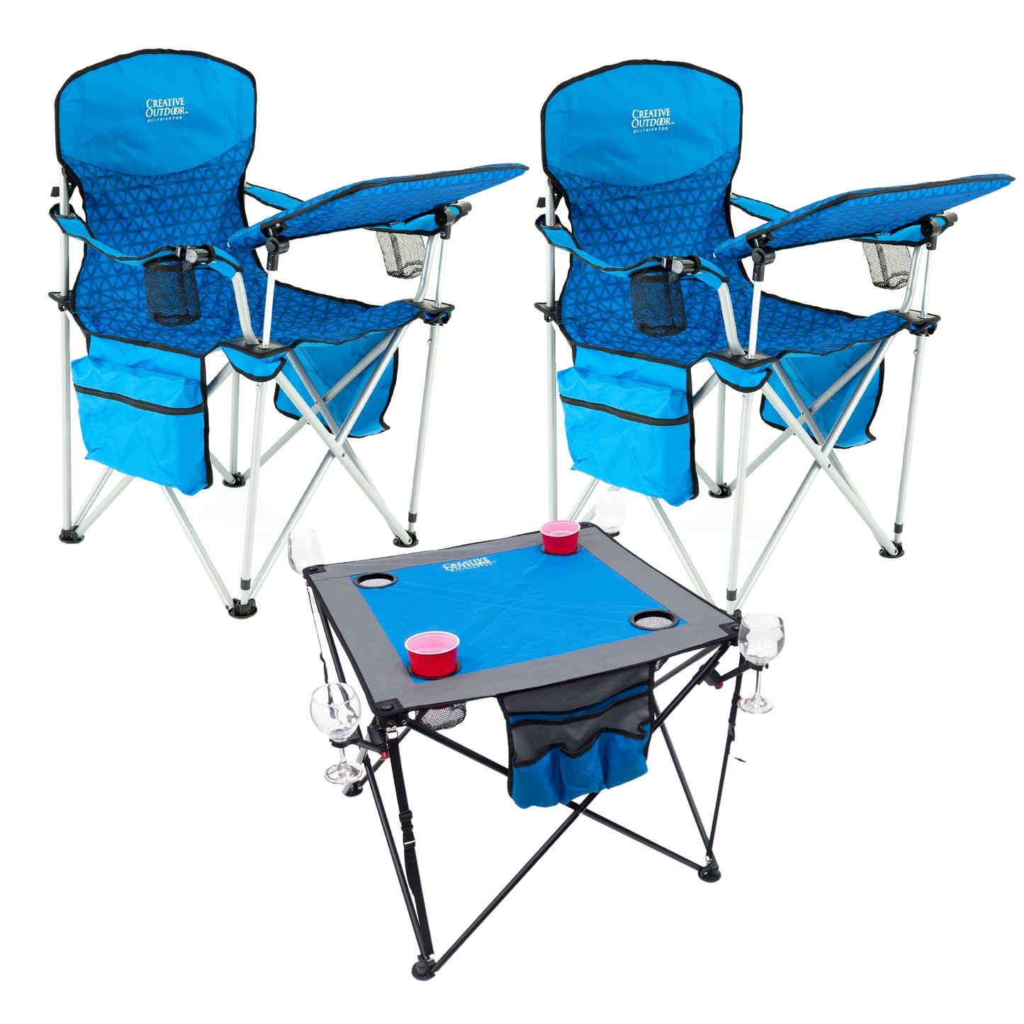 2 Ocean Diamond iChairs + 1 Blue Wine Table - Custom Folding Wagons