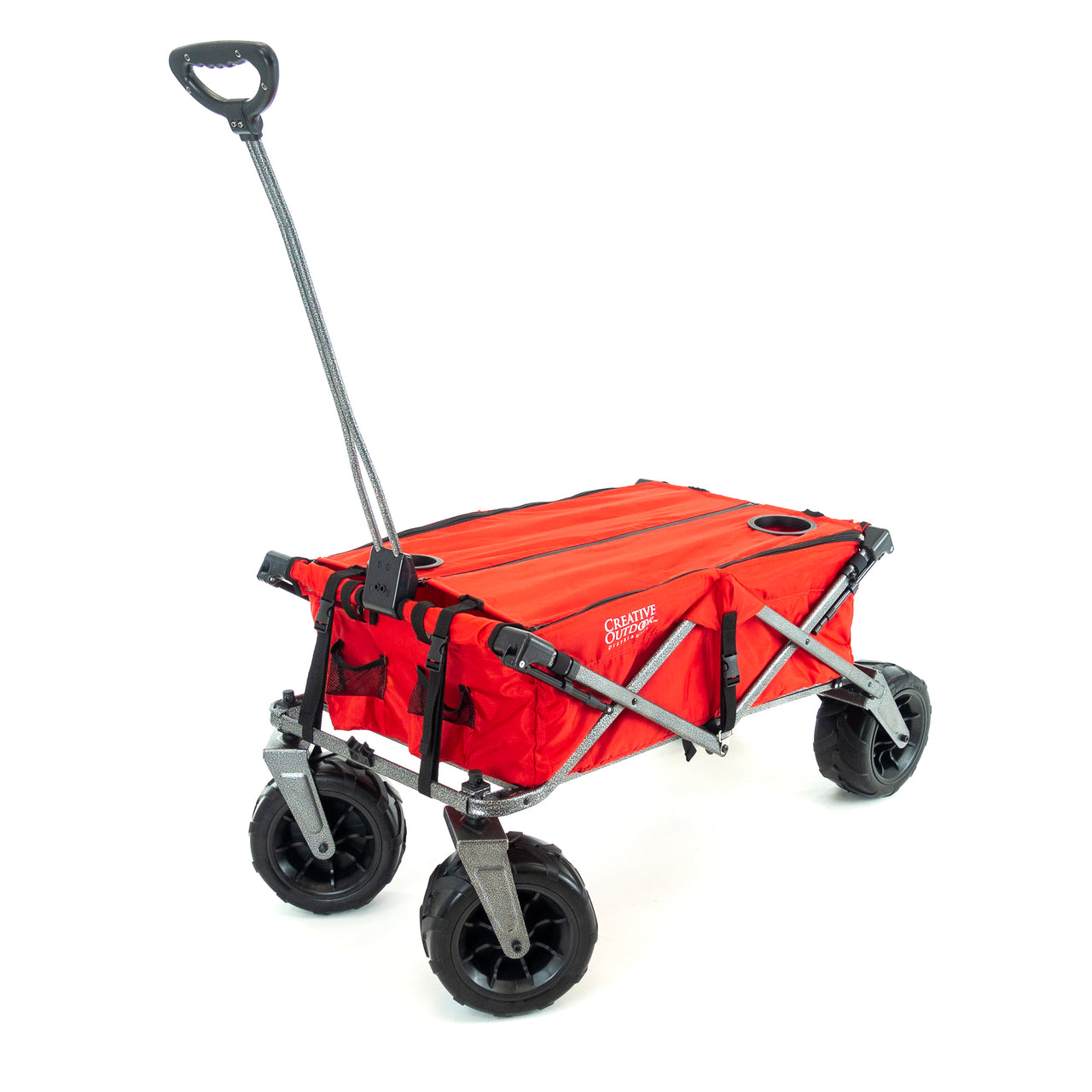 1 Red XXL Hauler Deluxe Wagon with Cooler Rack + 1 Red Retro Legacy Cooler - Custom Folding Wagons