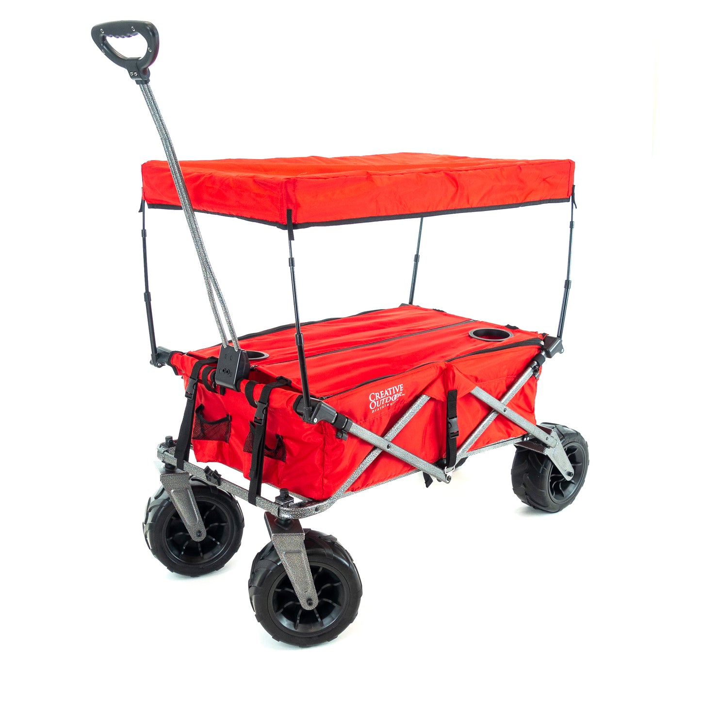 1 Red XXL Hauler Deluxe Wagon with Cooler Rack + 1 Red Retro Legacy Cooler - Custom Folding Wagons