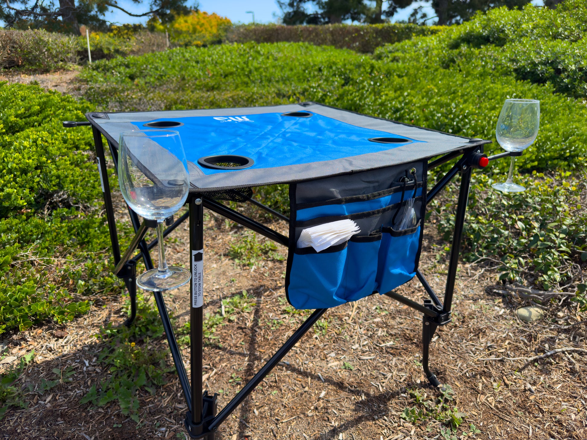 Adjustable Height Folding Wine Table | Blue - Creative Wagons