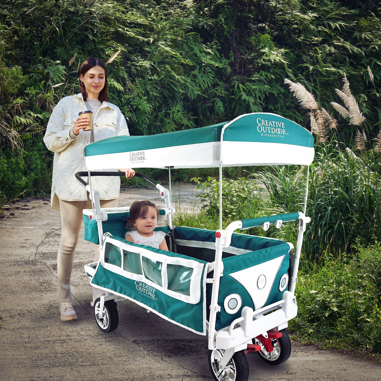 Limited Edition Vintage Safari Bus Stroller Wagon | Teal/Turkish Green - Custom Folding Wagons