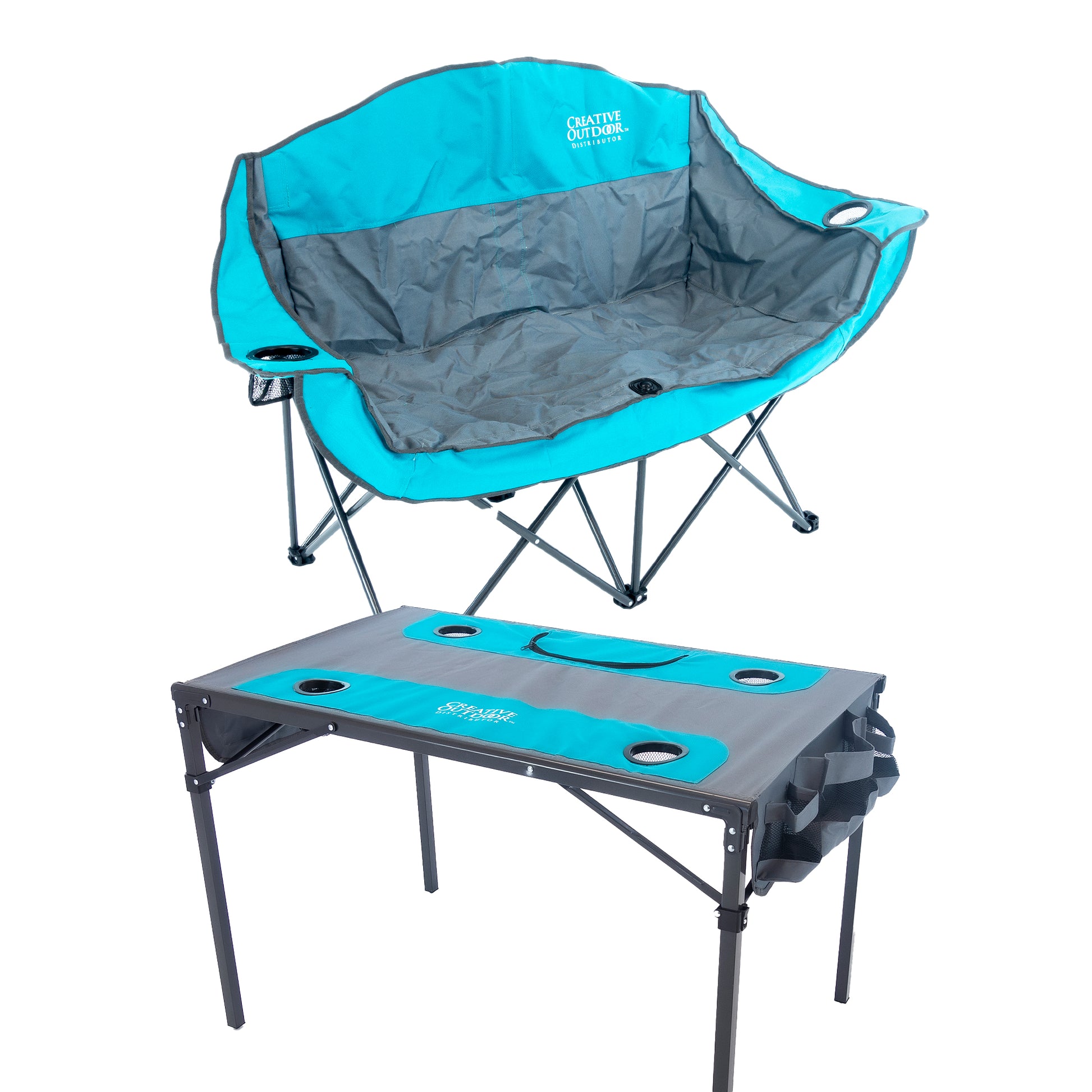 1 Teal Luxury Loveseat + 1 Teal Ice Box Cooler Folding Table - Custom Folding Wagons