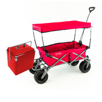 Thumbnail for 1 Red XXL Hauler Deluxe Wagon with Cooler Rack + 1 Red Retro Legacy Cooler - Custom Folding Wagons