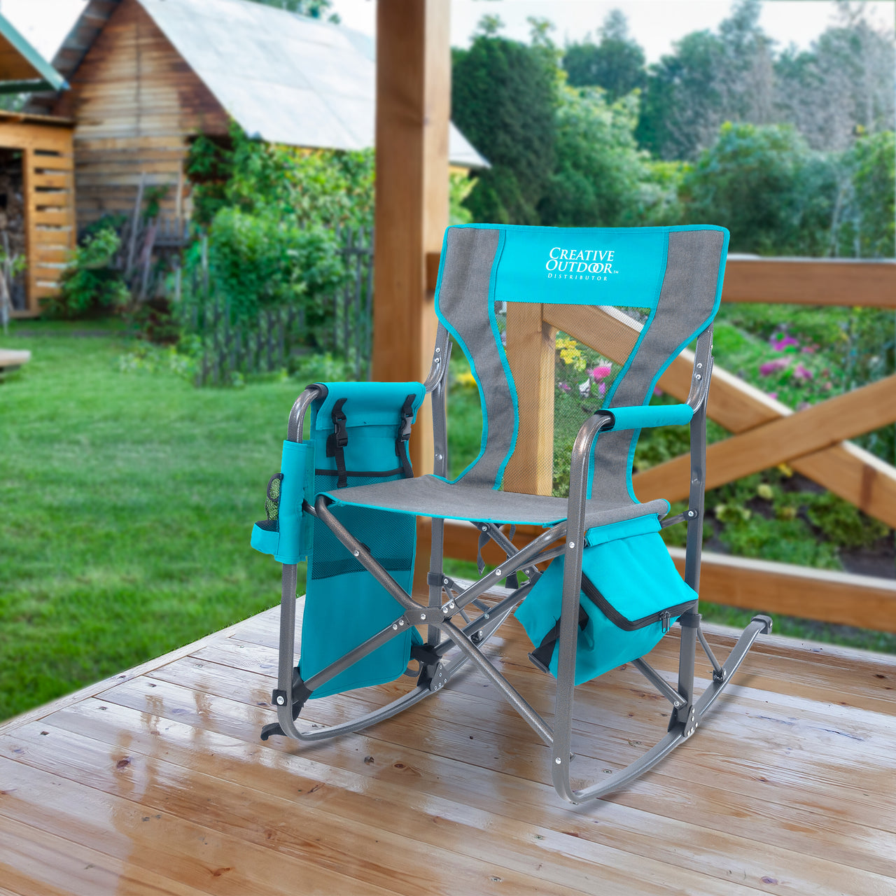 Folding Rocking Chair with Ice Box Cooler | Teal - Creative Wagons