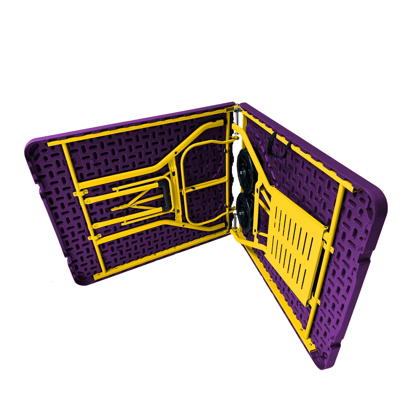 The Rolling Table - 6 ft. Folding Table on Wheels - Team Colors - Purple & Yellow