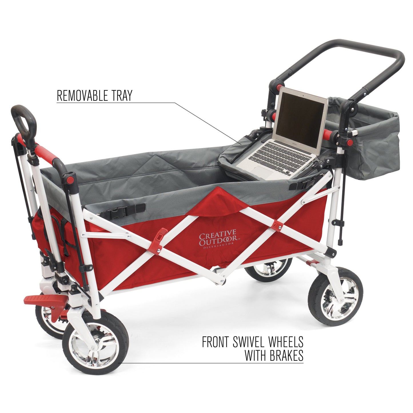 Silver Series Stroller Wagon | Gray/Red - Custom Folding Wagons