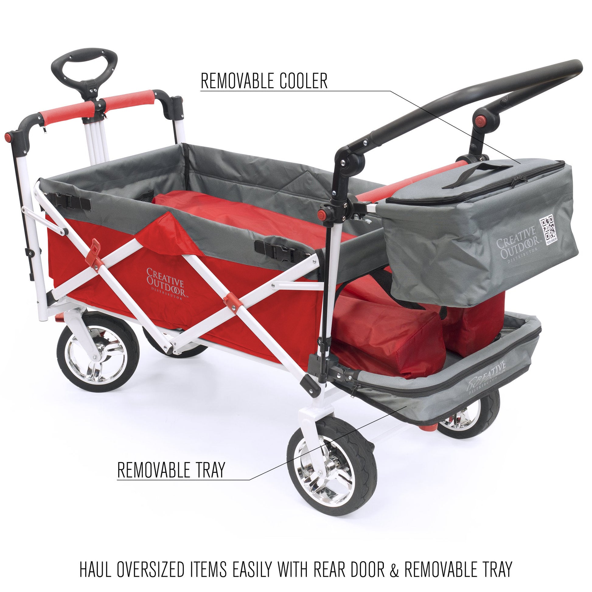 Silver Series Stroller Wagon | Gray/Red - Custom Folding Wagons