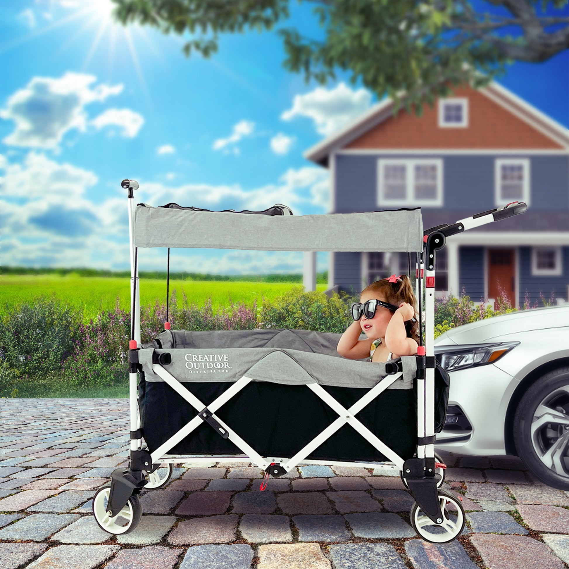 compact wagon stroller Pack & Push Stroller Wagon with Canopy