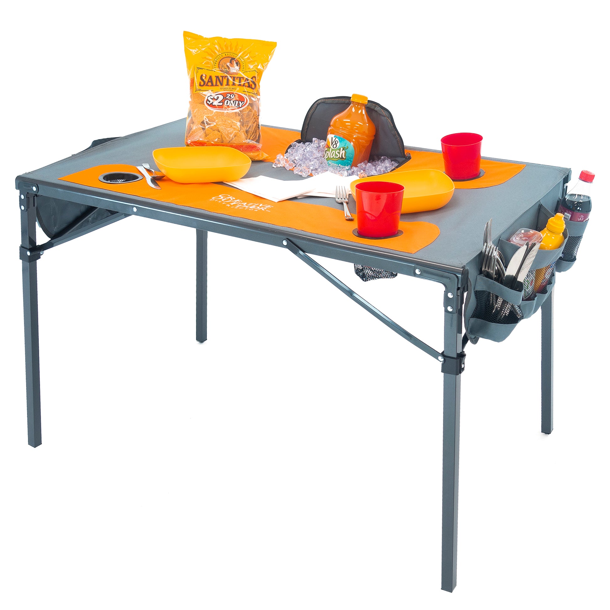 1 Orange Luxury Loveseat + 1 Orange Ice Box Cooler Folding Table - Custom Folding Wagons