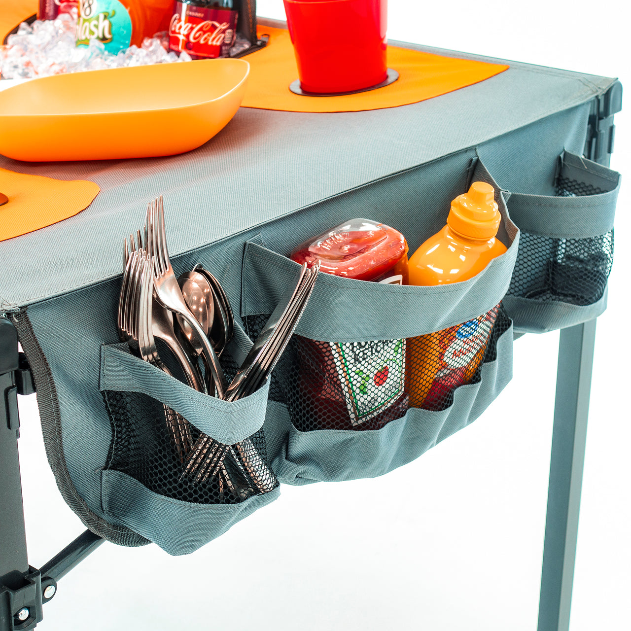 1 Orange Luxury Loveseat + 1 Orange Ice Box Cooler Folding Table - Custom Folding Wagons