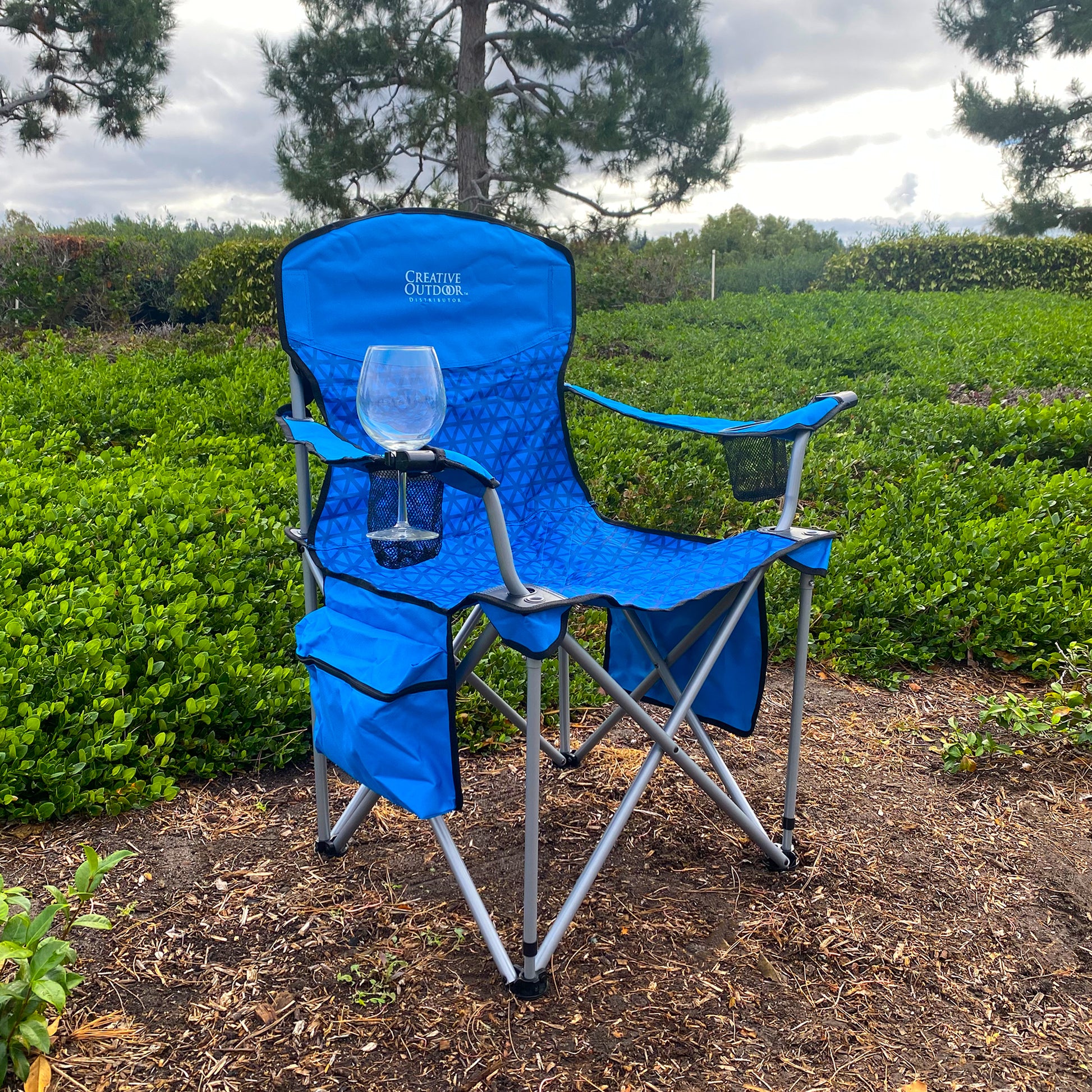 Folding Chair with Built-In Table - Blue Diamond