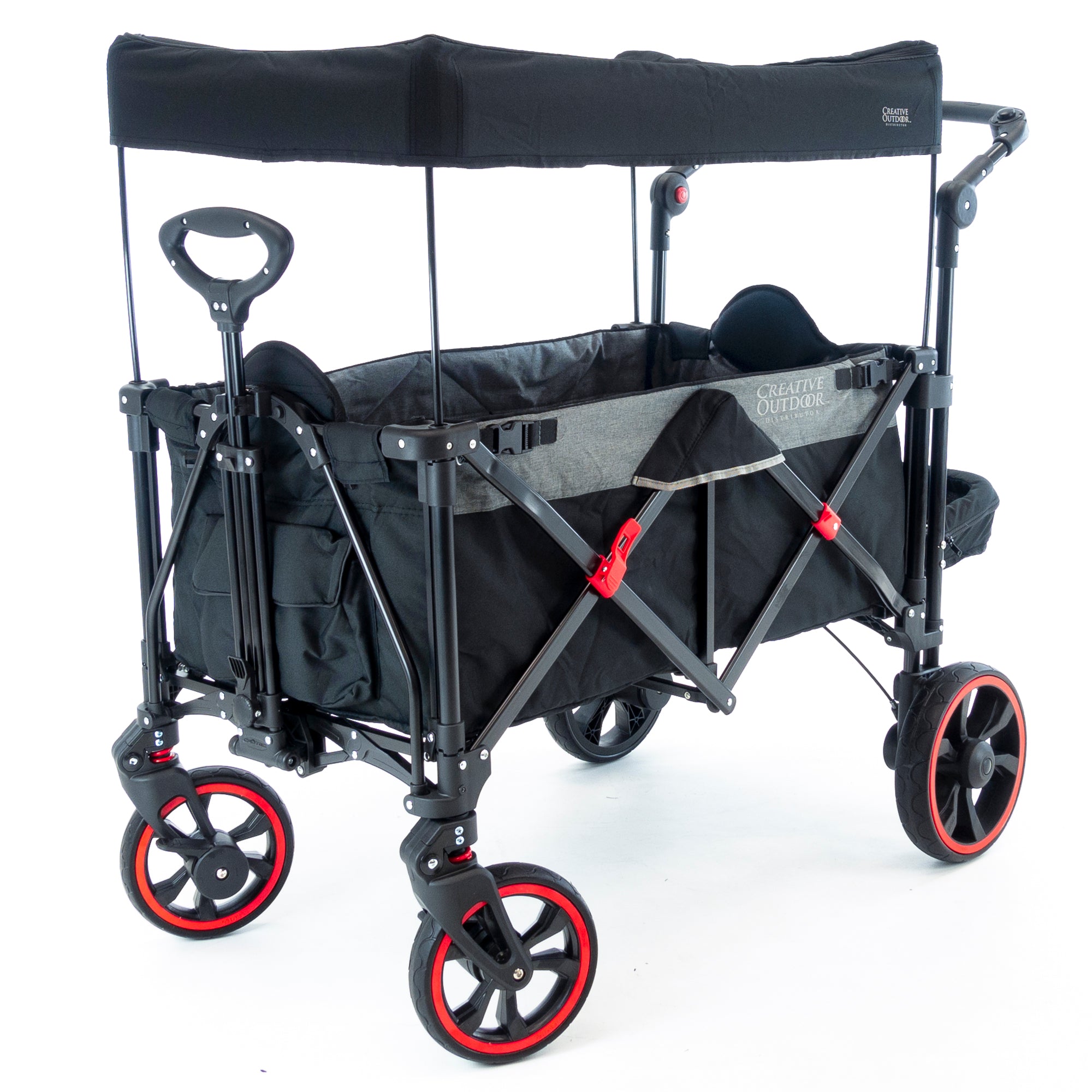 Push Pull Folding Stroller Wagon with Canopy | Black – Creative Wagons