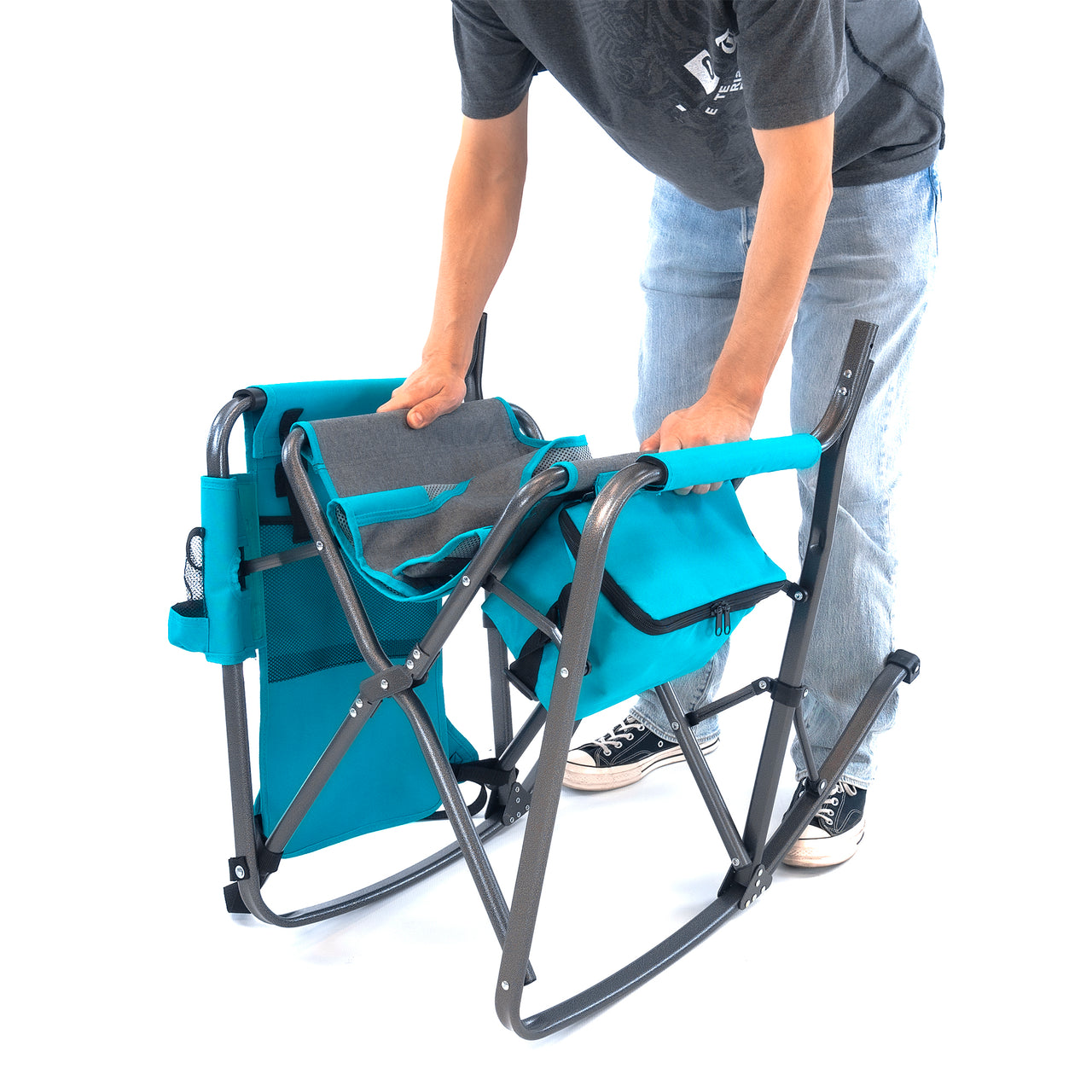 Folding Rocking Chair with Ice Box Cooler | Teal | Creative Wagons