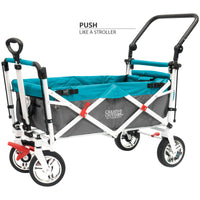 Thumbnail for push-pull-silver-series-folding-wagon-stroller-with-canopy-teal