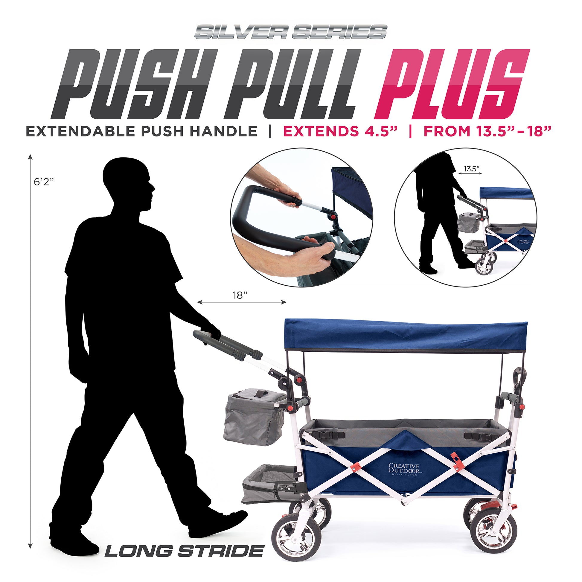 push-pull-silver-series-plus-folding-wagon-stroller-with-canopy-navy-blue