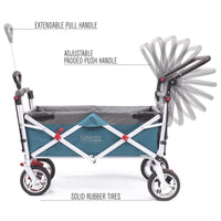 Thumbnail for push-pull-silver-series-plus-folding-wagon-stroller-with-canopy-teal