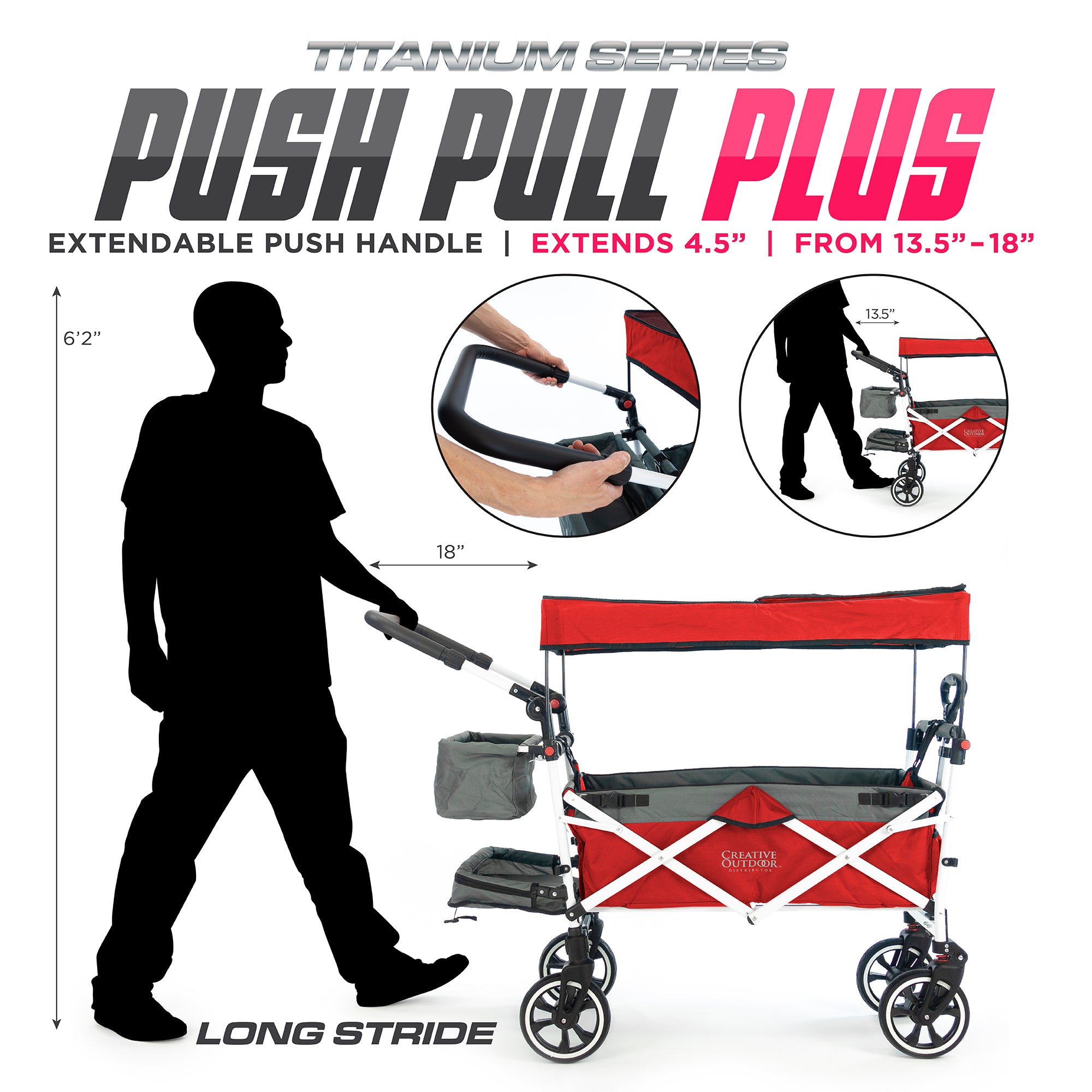 Creative outdoor wagon stroller with canopy Red Creative Wagons