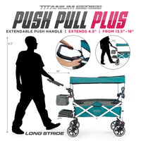 Thumbnail for push-pull-titanium-series-plus-folding-wagon-stroller-with-canopy-teal